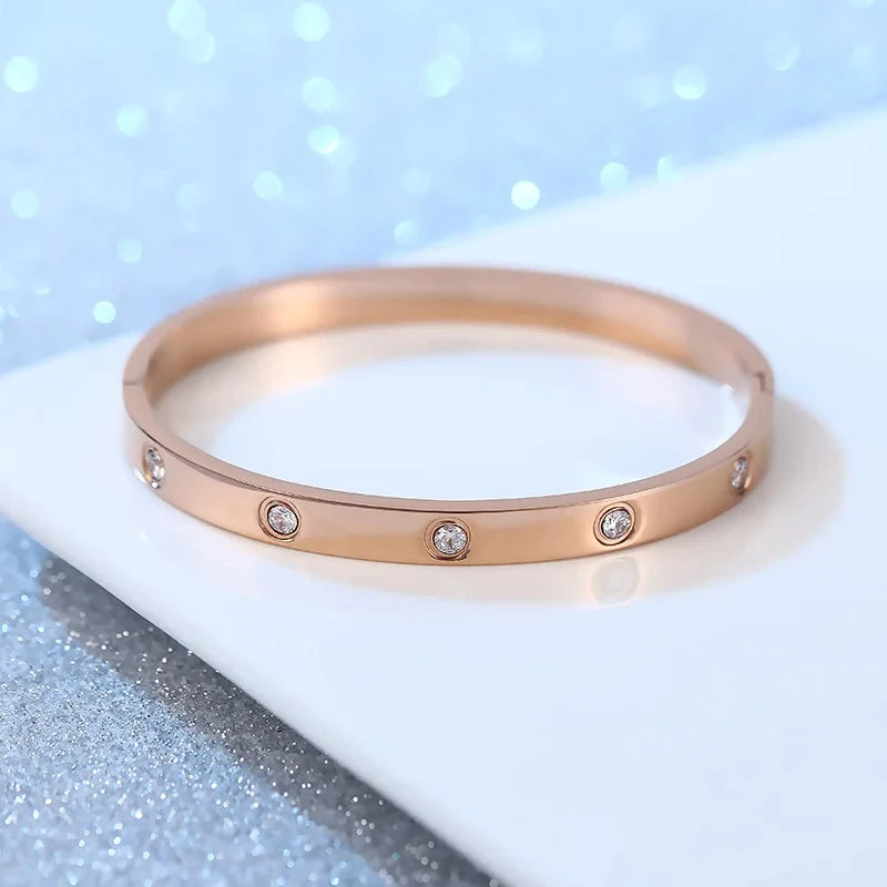 Fashion Crystal Bangle – Stainless Steel Charm Bracelet Gift