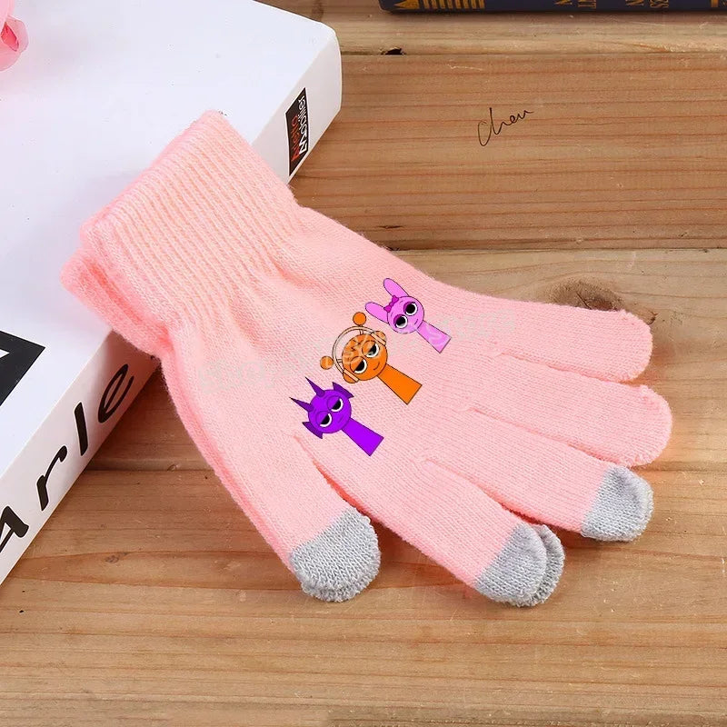 Incredibox Sprunki Kids Knitted Gloves – Winter Warm Cartoon Anime Fashion Accessories for Boys & Girls, Perfect Birthday Gift.