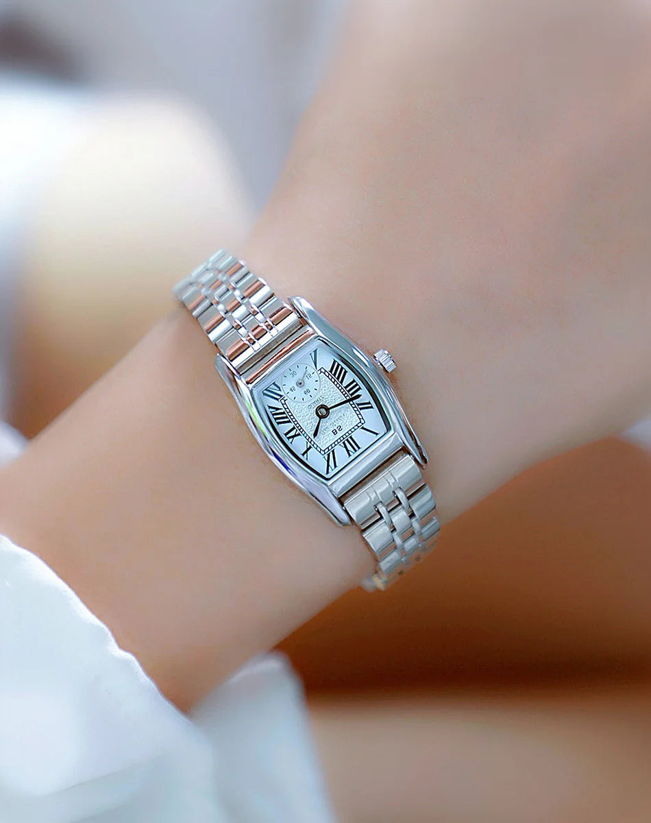 Women’s Vintage Rectangle Watch – Elegant Leather Strap, Golden Quartz 2025