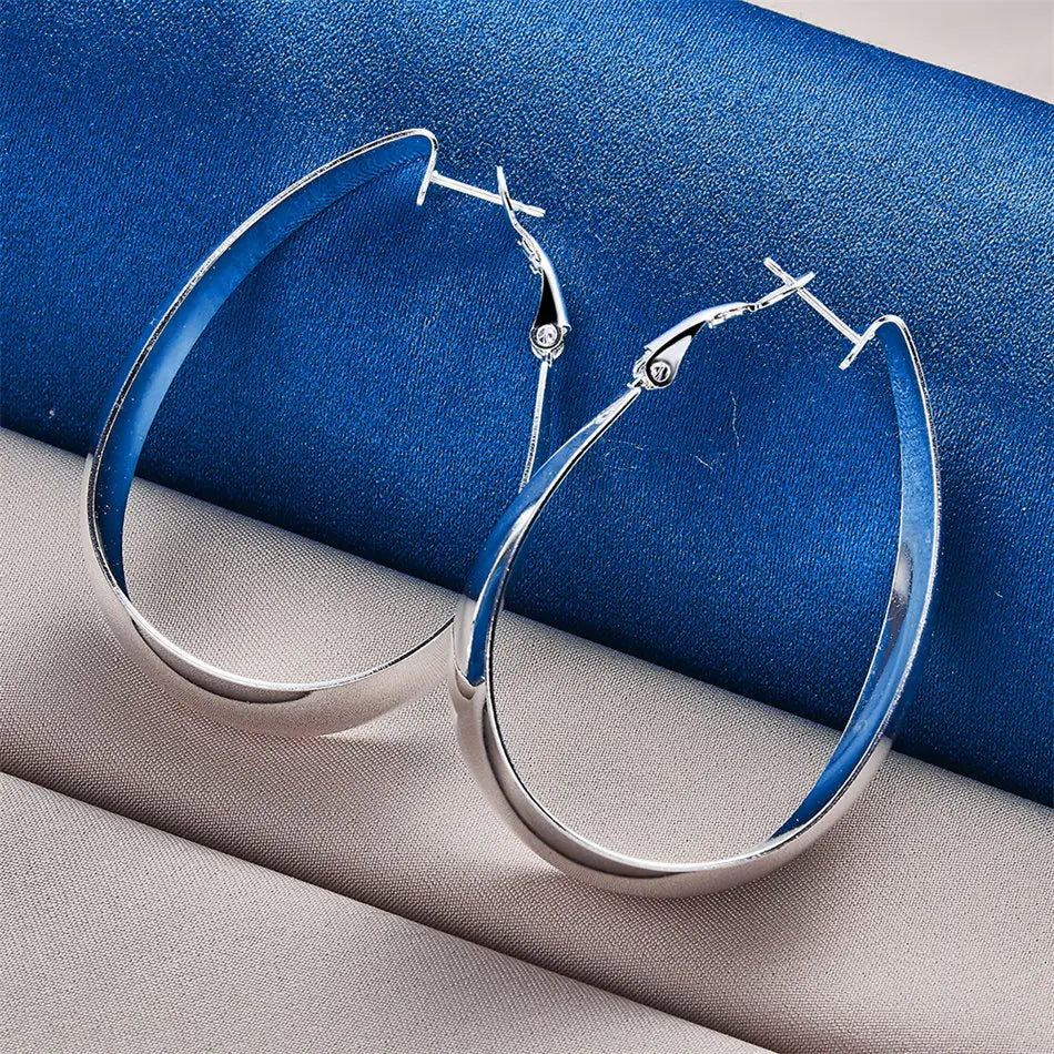 1 Pair 925 Sterling Silver 35mm Luxury Smooth U-Shaped Hoop Earrings – Fashion Women’s Party Jewelry & Gift