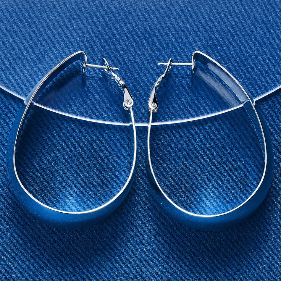 1 Pair 925 Sterling Silver 35mm Luxury Smooth U-Shaped Hoop Earrings – Fashion Women’s Party Jewelry & Gift