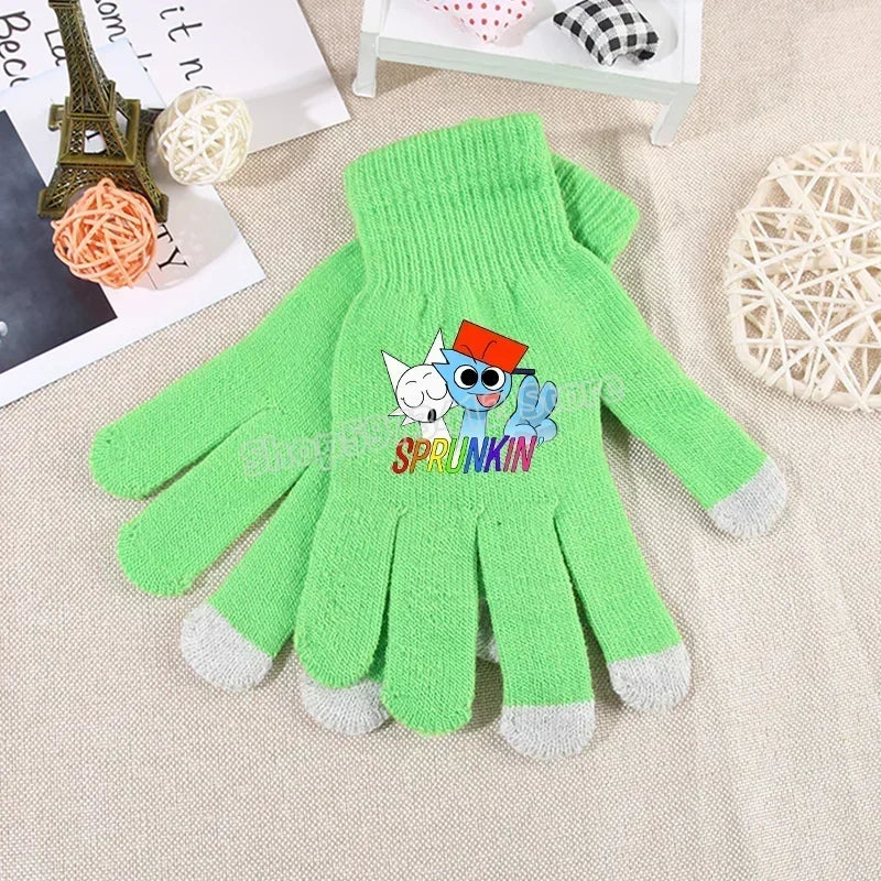 Incredibox Sprunki Kids Knitted Gloves – Winter Warm Cartoon Anime Fashion Accessories for Boys & Girls, Perfect Birthday Gift.