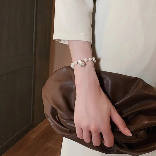 Korean Fashion Women’s Bracelet – High-End Natural Opal Beads with Inlaid Zircon & Shell Pearl Jewelry