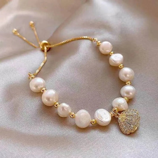 Korean Fashion Women’s Bracelet – High-End Natural Opal Beads with Inlaid Zircon & Shell Pearl Jewelry