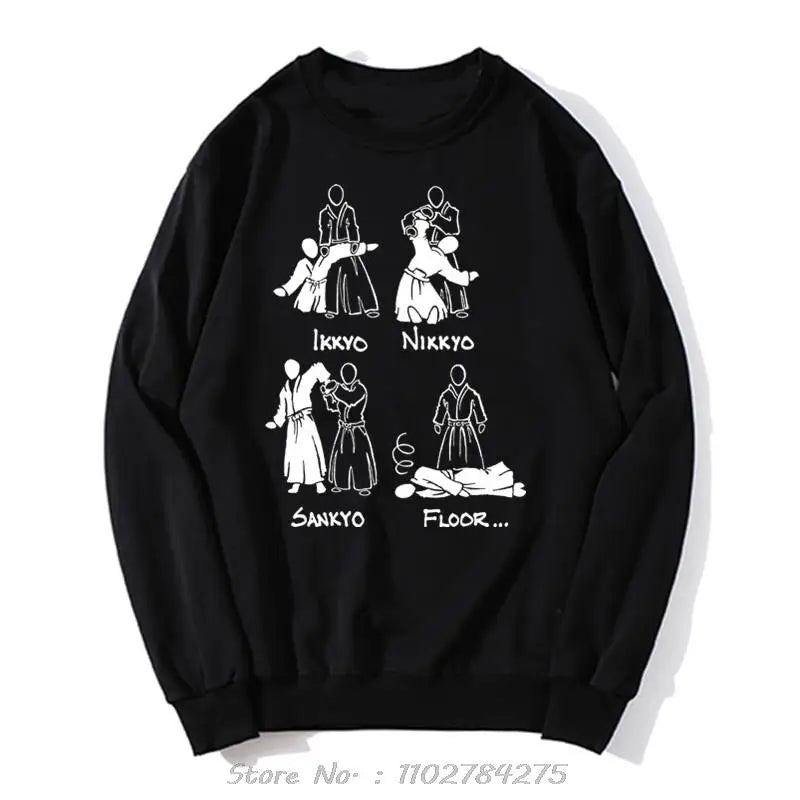 Aikido Art Print Hoodie – Cotton O-Neck Hip Hop Unisex Sweatshirt, Funny Harajuku Pullover for Spring & Autumn Streetwear.