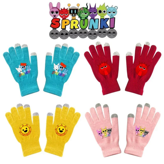 Incredibox Sprunki Kids Knitted Gloves – Winter Warm Cartoon Anime Fashion Accessories for Boys & Girls, Perfect Birthday Gift.
