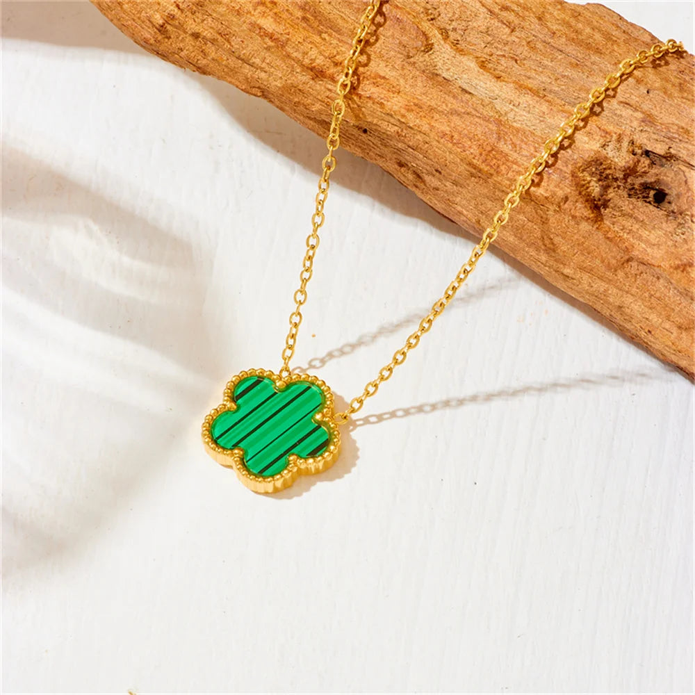 Women’s Trendy 18K Gold Plated Jewelry Set – Five Leaf Clover Necklace, Bracelet & Earrings, Stainless Steel Jewelry Para Mujer.