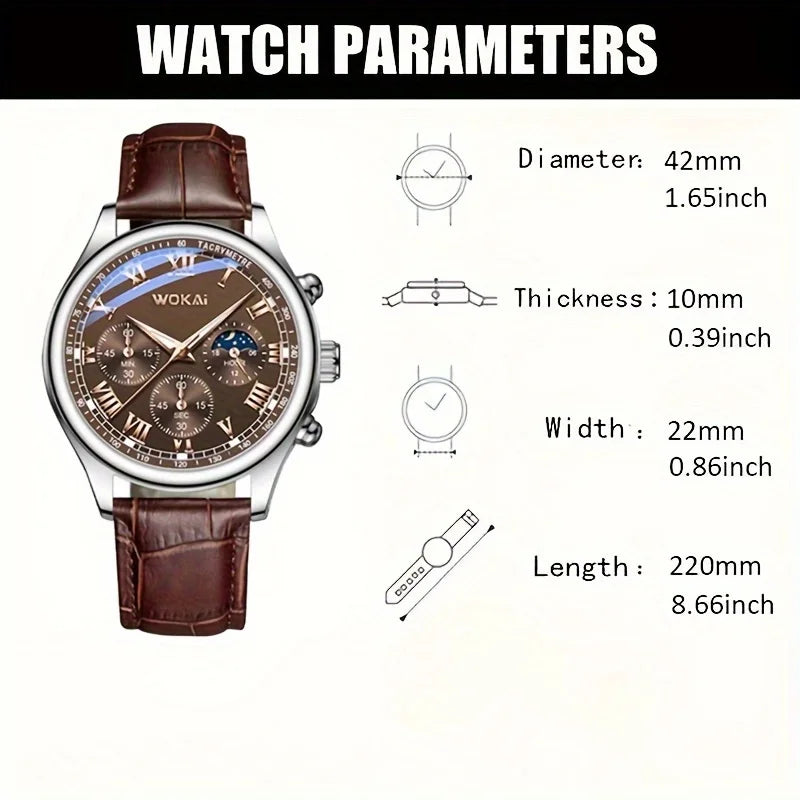 Wokai Brand Men’s Watch – Quartz Sports Casual Leather Wristwatch, Elegant Business Relogio Relojes at Affordable Price