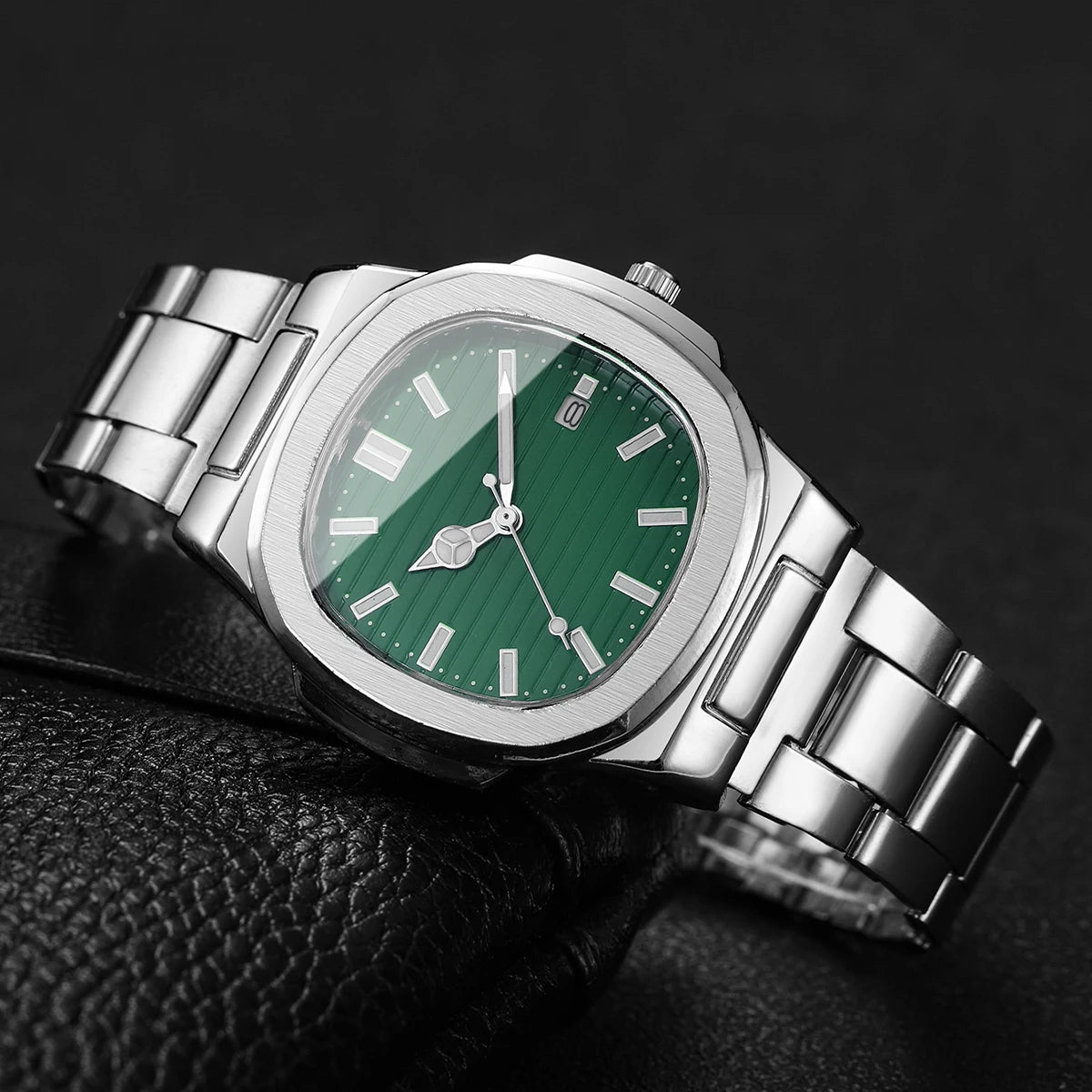 Men’s Business Square Dial Quartz Watch – Stainless Steel Strap with Calendar