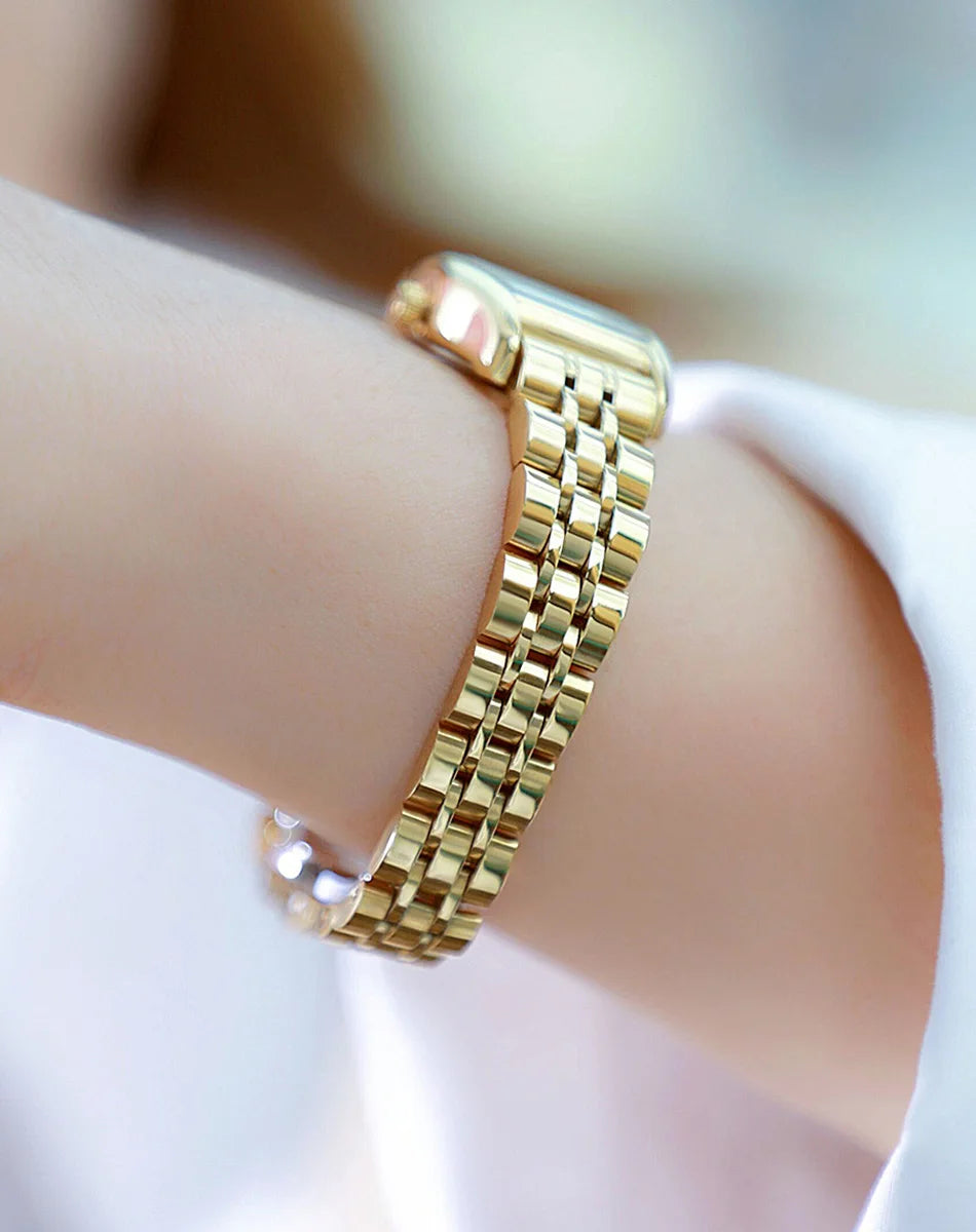 Women’s Vintage Rectangle Watch – Elegant Leather Strap, Golden Quartz 2025