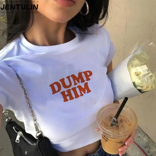 Dump Him Graphic Crop Top – Gothic Y2K Harajuku Tee