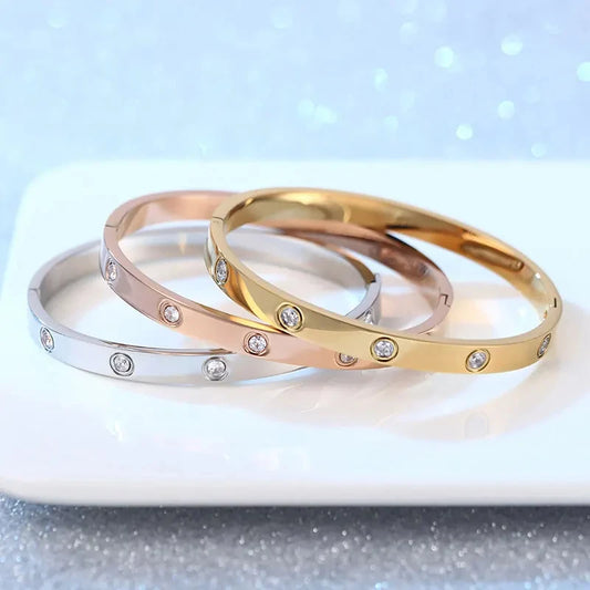 Fashion Crystal Bangle – Stainless Steel Charm Bracelet Gift