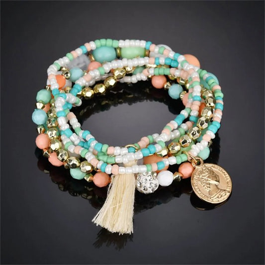 Bohemia Multicolor Beaded Tassel Bracelet – Handmade Summer Jewelry