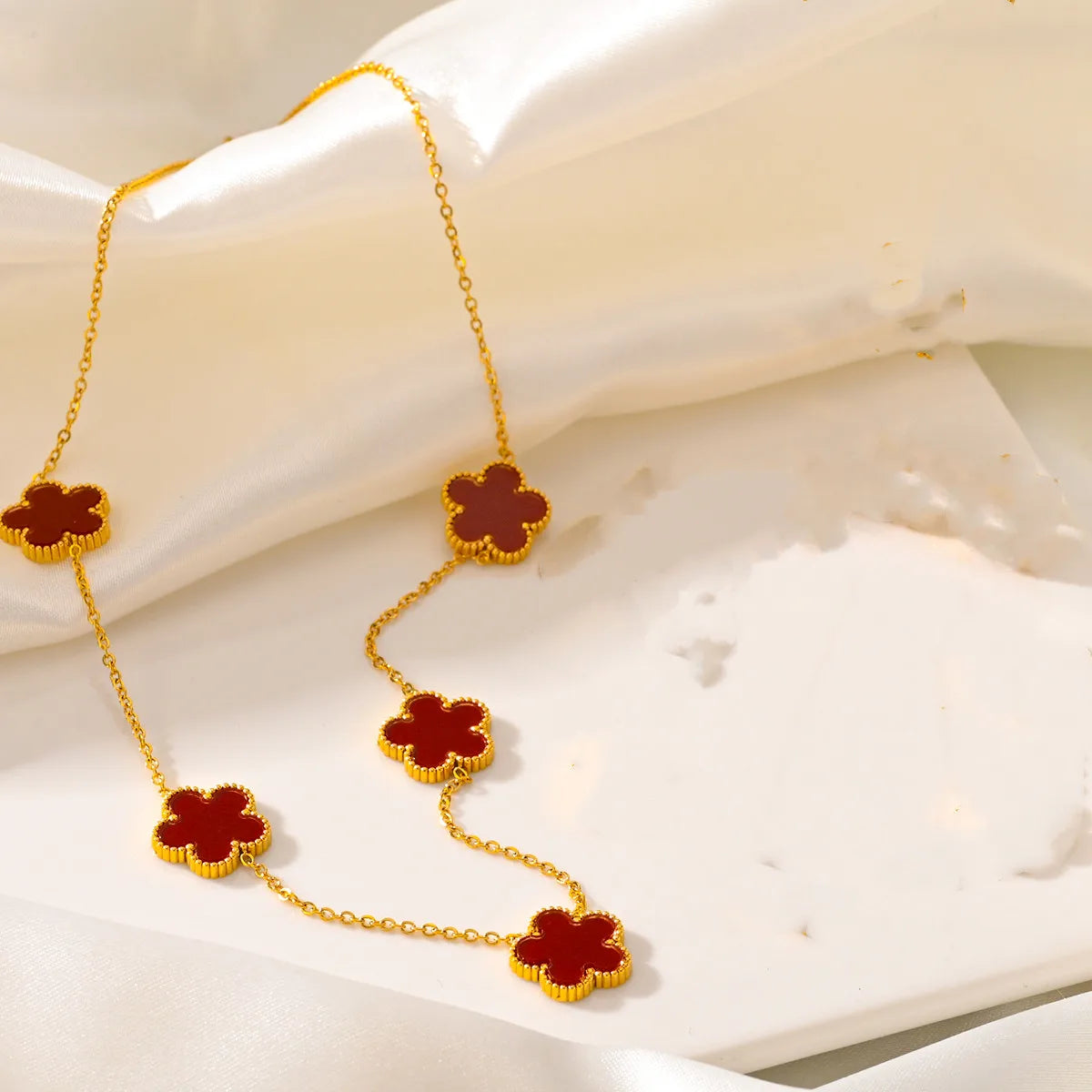Women’s Trendy 18K Gold Plated Jewelry Set – Five Leaf Clover Necklace, Bracelet & Earrings, Stainless Steel Jewelry Para Mujer.