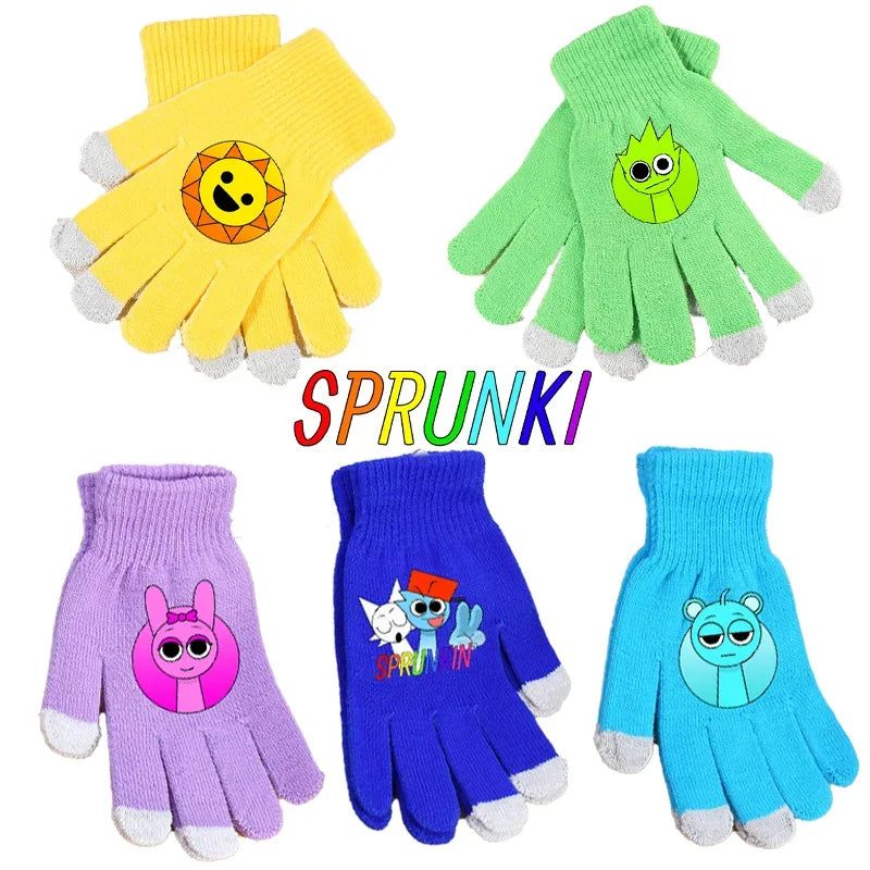 Incredibox Sprunki Kids Knitted Gloves – Winter Warm Cartoon Anime Fashion Accessories for Boys & Girls, Perfect Birthday Gift.