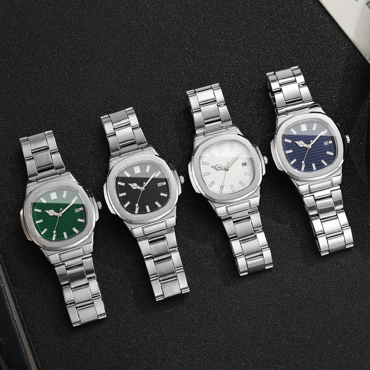 Men’s Business Square Dial Quartz Watch – Stainless Steel Strap with Calendar