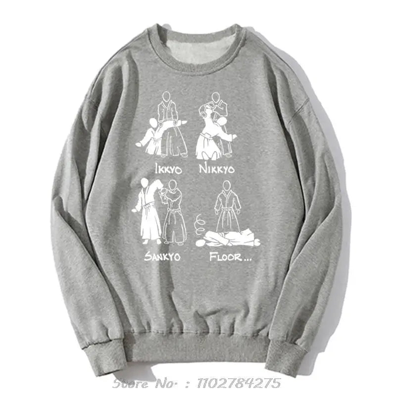 Aikido Art Print Hoodie – Cotton O-Neck Hip Hop Unisex Sweatshirt, Funny Harajuku Pullover for Spring & Autumn Streetwear.