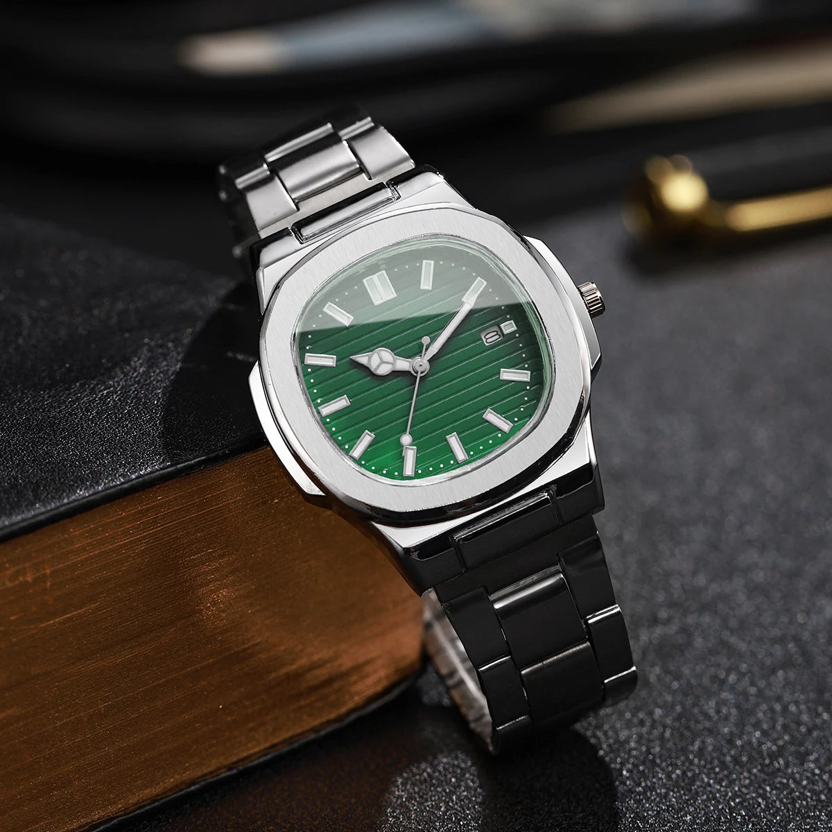 Men’s Business Square Dial Quartz Watch – Stainless Steel Strap with Calendar