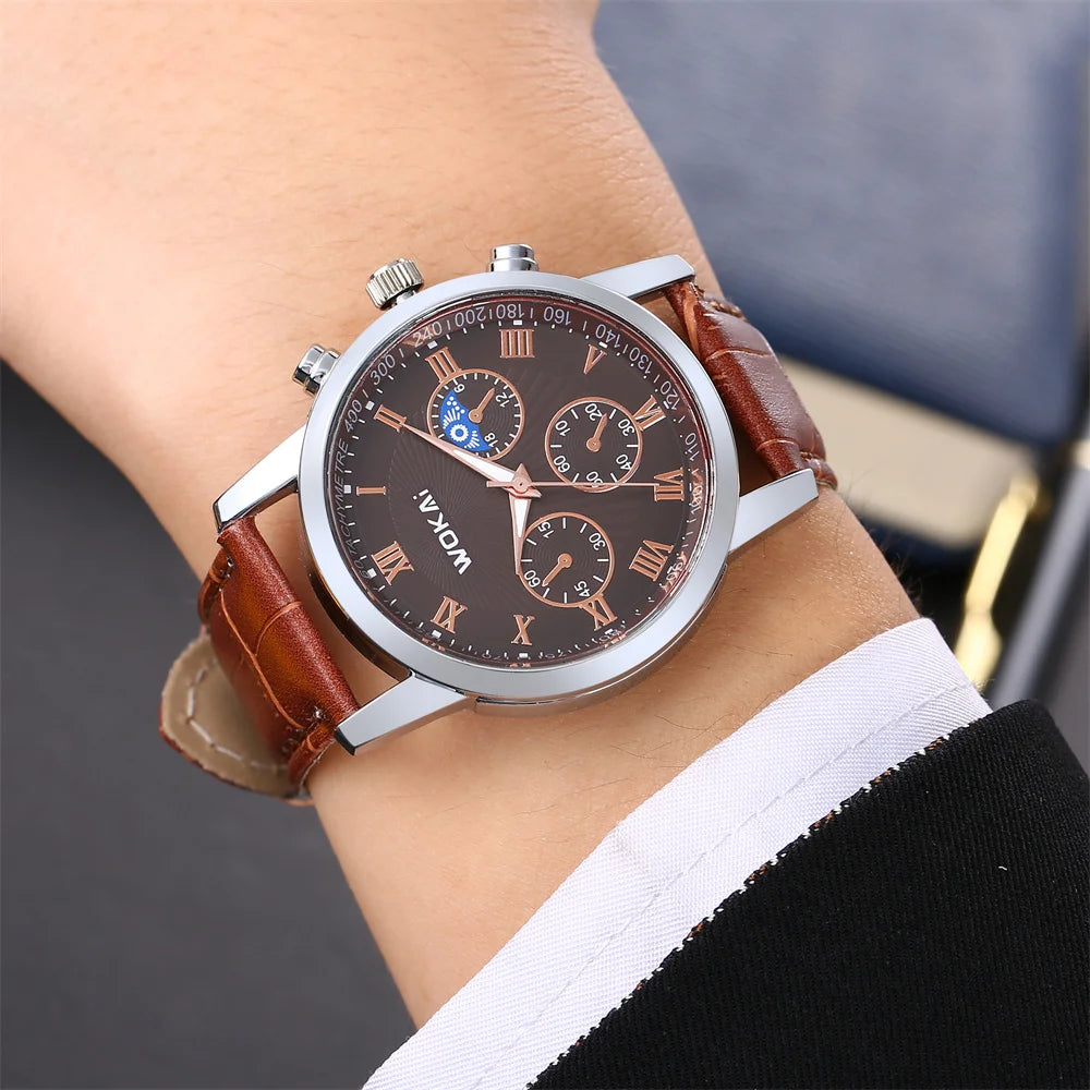Wokai Brand Men’s Watch – Quartz Sports Casual Leather Wristwatch, Elegant Business Relogio Relojes at Affordable Price