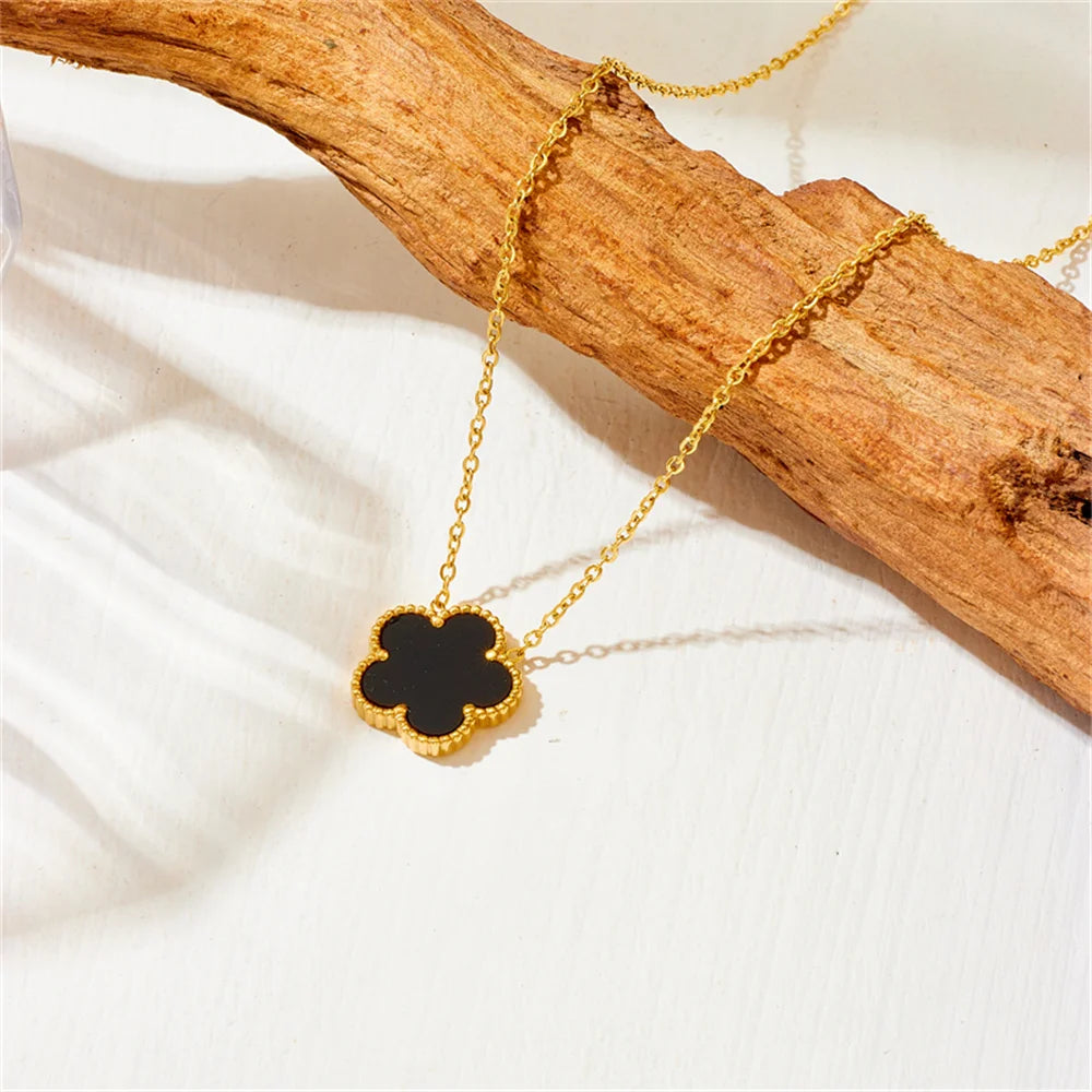 Women’s Trendy 18K Gold Plated Jewelry Set – Five Leaf Clover Necklace, Bracelet & Earrings, Stainless Steel Jewelry Para Mujer.