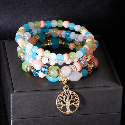 Bohemian Tree of Life Bracelet Set – Women’s Blue Stone Beaded Wrap Charm Bracelets, Ethnic Style Pulseras, Perfect Gift for Her