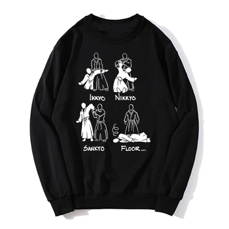 Aikido Art Print Hoodie – Cotton O-Neck Hip Hop Unisex Sweatshirt, Funny Harajuku Pullover for Spring & Autumn Streetwear.