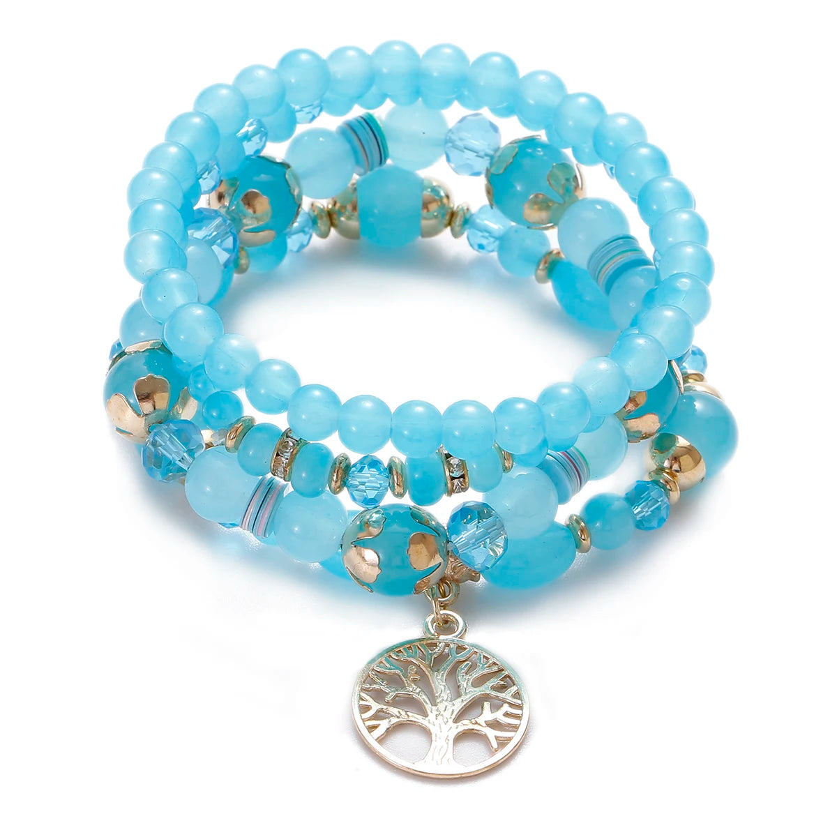 Bohemian Tree of Life Bracelet Set – Women’s Blue Stone Beaded Wrap Charm Bracelets, Ethnic Style Pulseras, Perfect Gift for Her