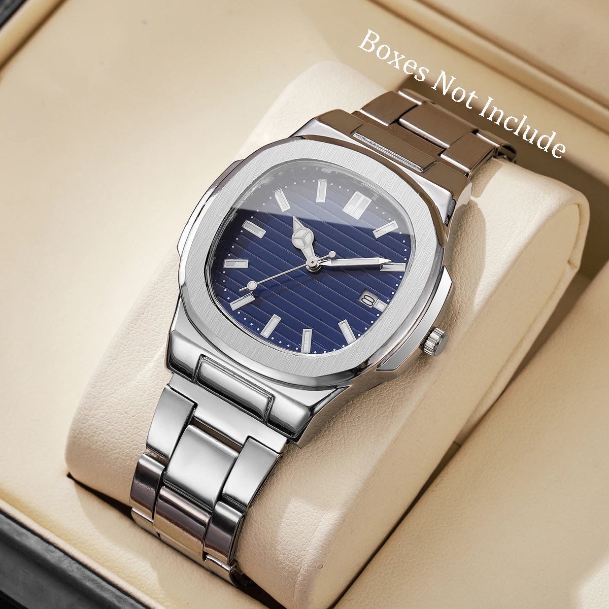 Men’s Business Square Dial Quartz Watch – Stainless Steel Strap with Calendar