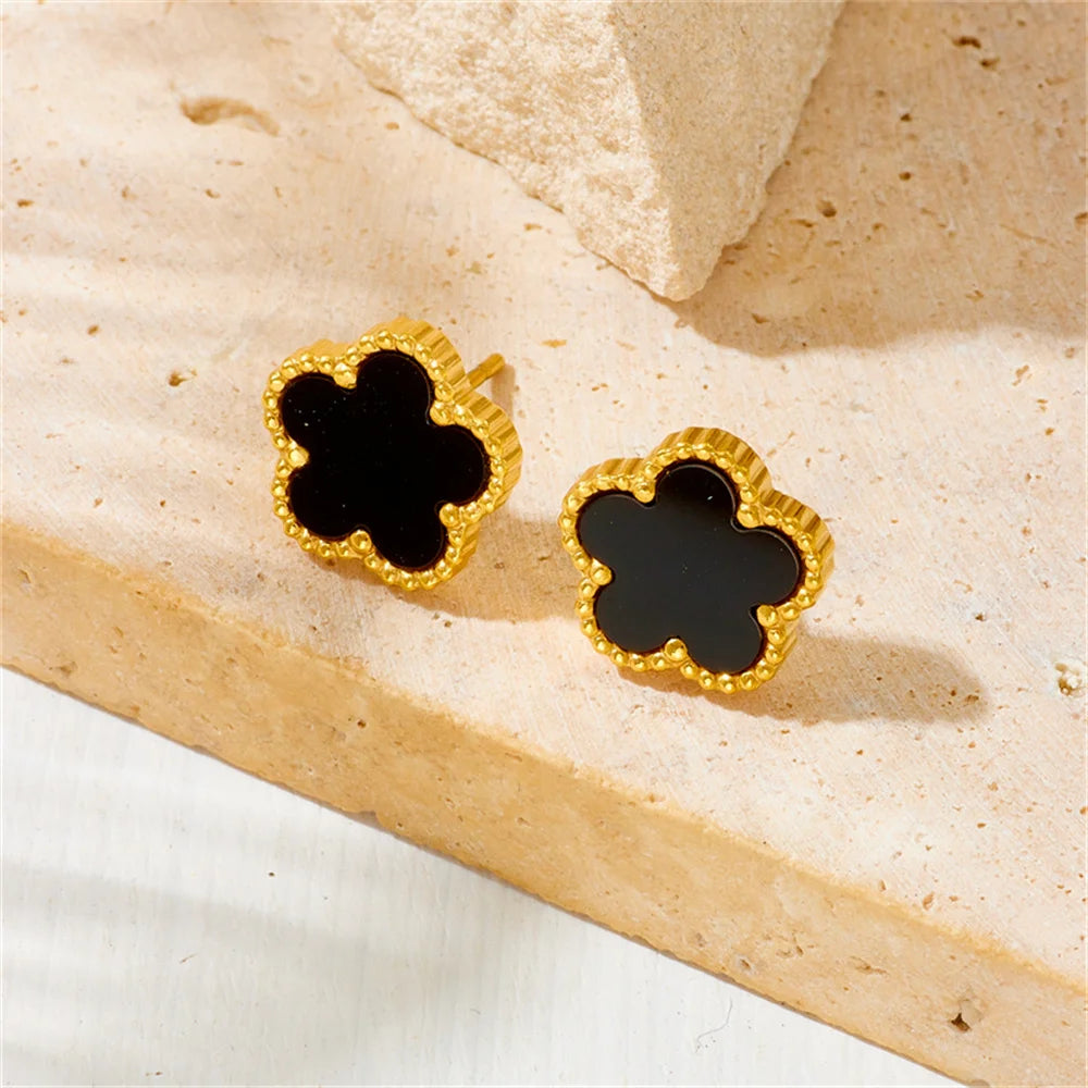 Women’s Trendy 18K Gold Plated Jewelry Set – Five Leaf Clover Necklace, Bracelet & Earrings, Stainless Steel Jewelry Para Mujer.