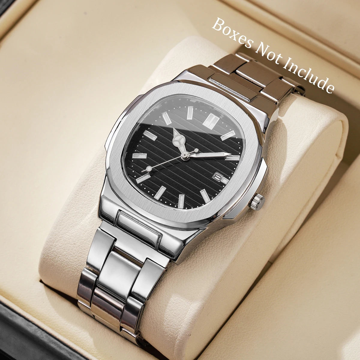 Men’s Business Square Dial Quartz Watch – Stainless Steel Strap with Calendar