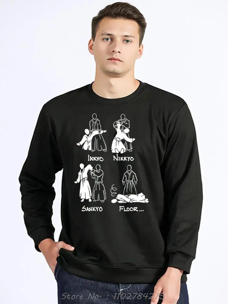 Aikido Art Print Hoodie – Cotton O-Neck Hip Hop Unisex Sweatshirt, Funny Harajuku Pullover for Spring & Autumn Streetwear.