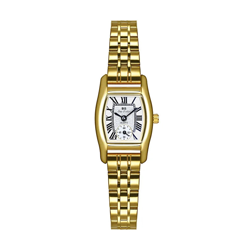 Women’s Vintage Rectangle Watch – Elegant Leather Strap, Golden Quartz 2025