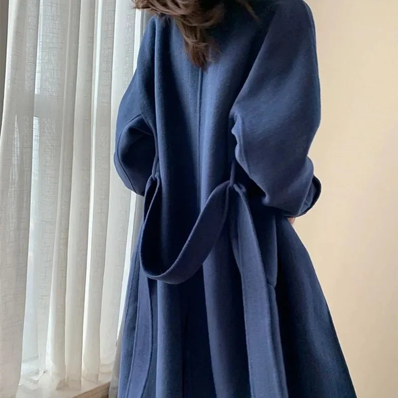 Women’s Winter Wool Coat – Korean Fashion Long Thick Black Harajuku Style