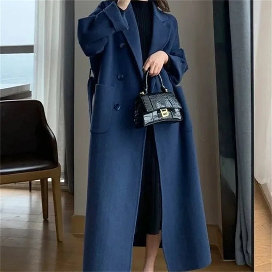 Women’s Winter Wool Coat – Korean Fashion Long Thick Black Harajuku Style