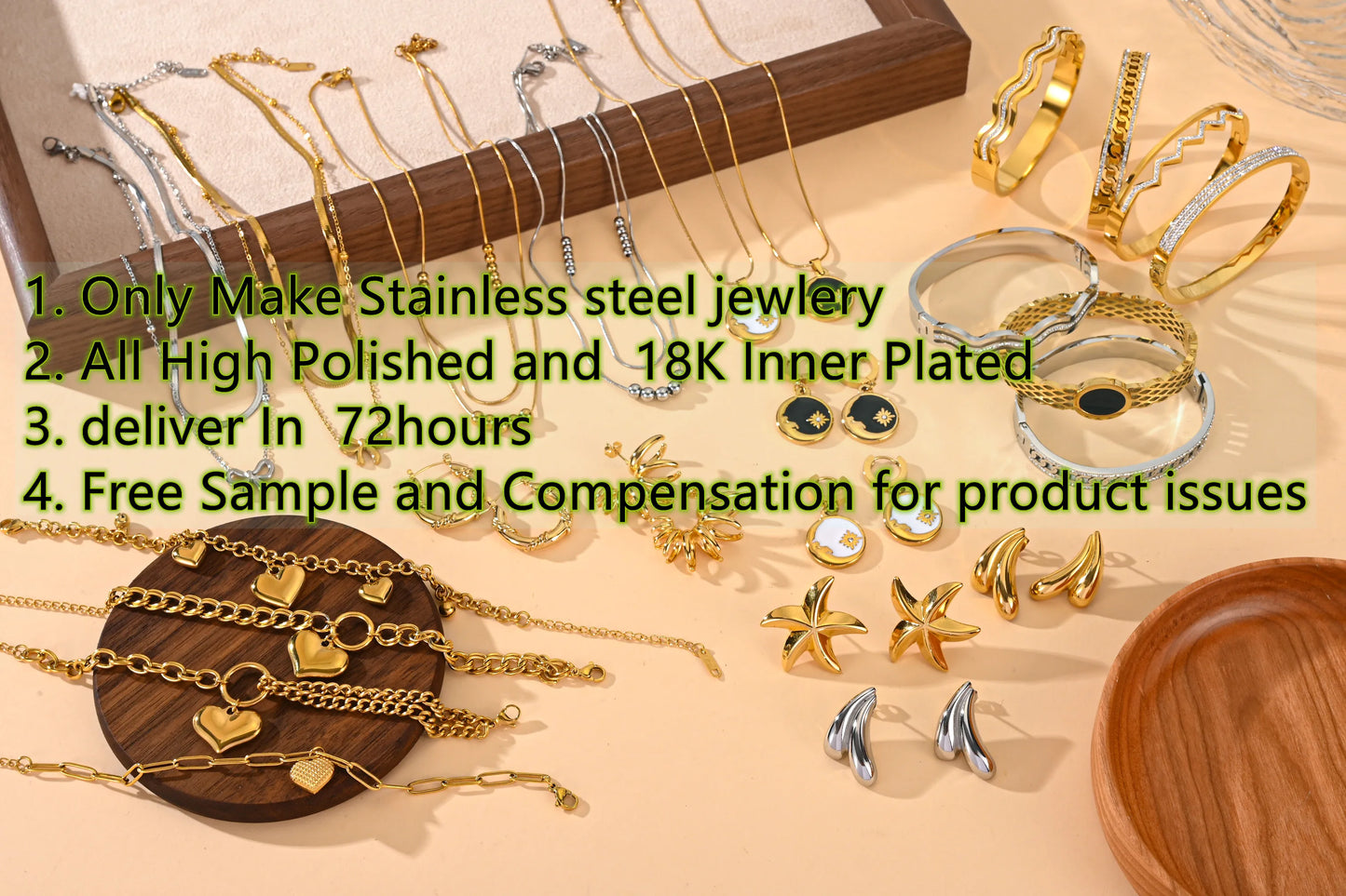 Women’s Trendy 18K Gold Plated Jewelry Set – Five Leaf Clover Necklace, Bracelet & Earrings, Stainless Steel Jewelry Para Mujer.