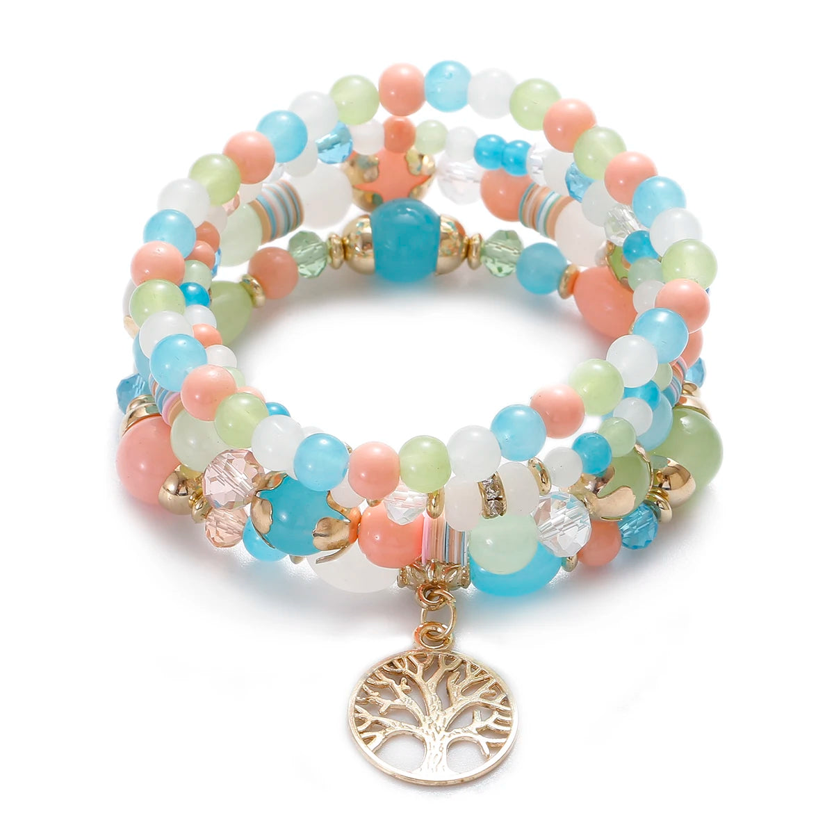 Bohemian Tree of Life Bracelet Set – Women’s Blue Stone Beaded Wrap Charm Bracelets, Ethnic Style Pulseras, Perfect Gift for Her