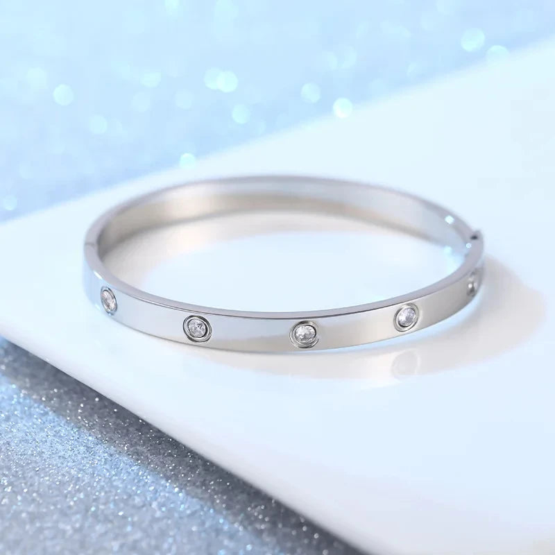 Fashion Crystal Bangle – Stainless Steel Charm Bracelet Gift