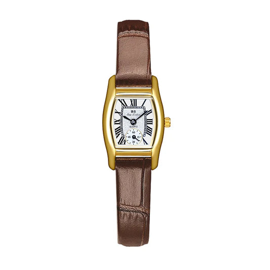 Women’s Vintage Rectangle Watch – Elegant Leather Strap, Golden Quartz 2025