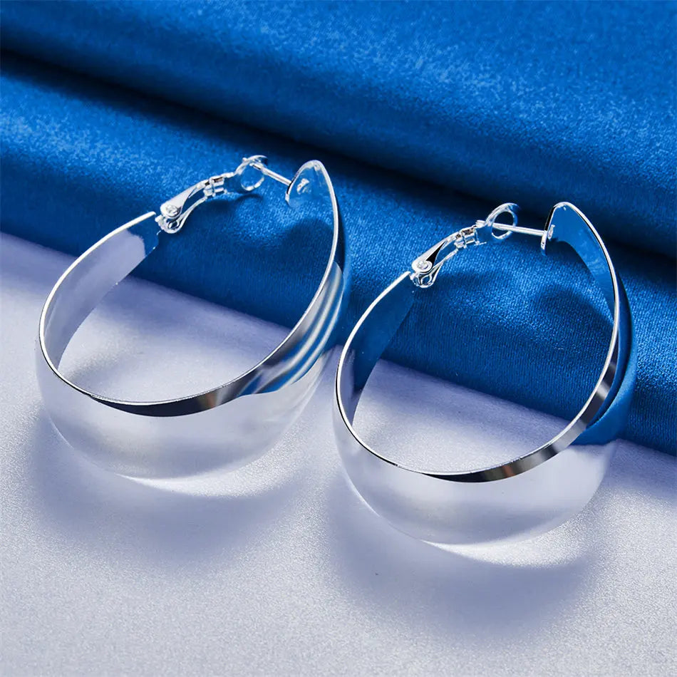 1 Pair 925 Sterling Silver 35mm Luxury Smooth U-Shaped Hoop Earrings – Fashion Women’s Party Jewelry & Gift