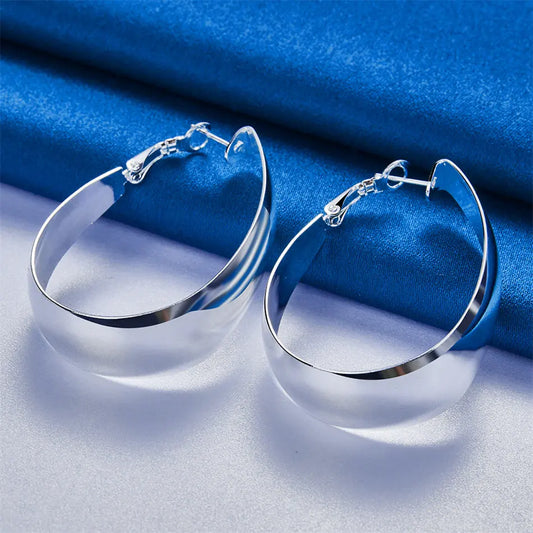 1 Pair 925 Sterling Silver 35mm Luxury Smooth U-Shaped Hoop Earrings – Fashion Women’s Party Jewelry & Gift
