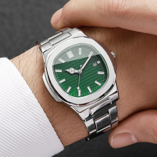 Men’s Business Square Dial Quartz Watch – Stainless Steel Strap with Calendar