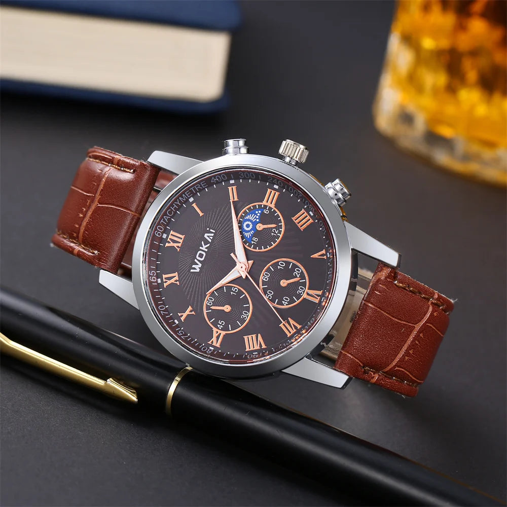 Wokai Brand Men’s Watch – Quartz Sports Casual Leather Wristwatch, Elegant Business Relogio Relojes at Affordable Price
