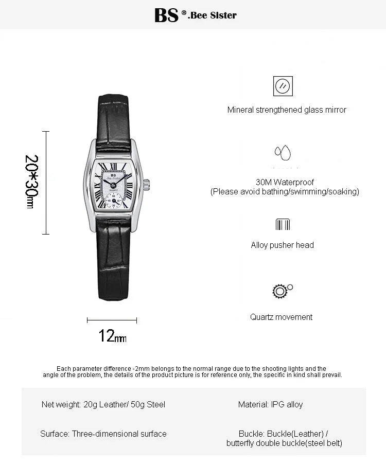 Women’s Vintage Rectangle Watch – Elegant Leather Strap, Golden Quartz 2025