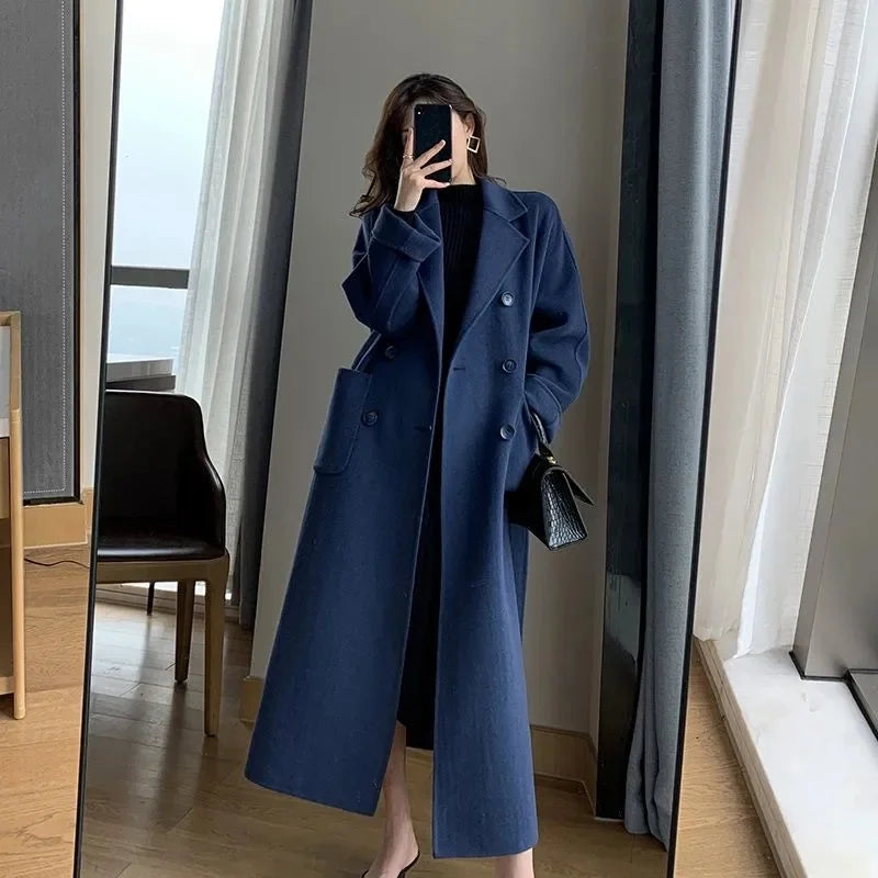 Women’s Winter Wool Coat – Korean Fashion Long Thick Black Harajuku Style
