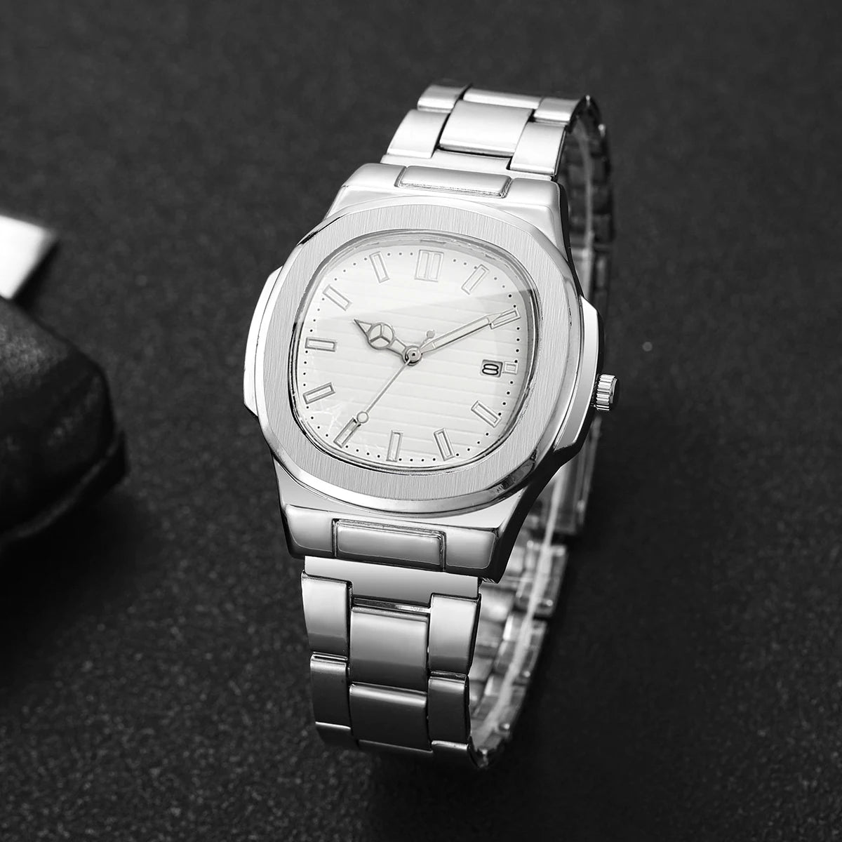 Men’s Business Square Dial Quartz Watch – Stainless Steel Strap with Calendar