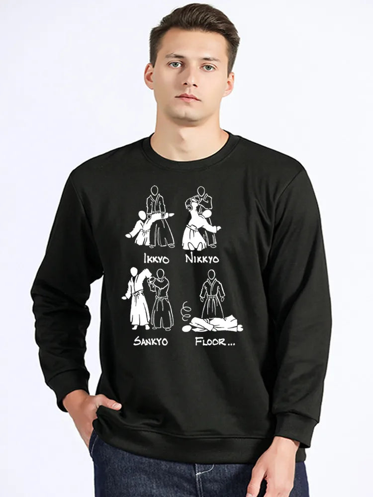 Aikido Art Print Hoodie – Cotton O-Neck Hip Hop Unisex Sweatshirt, Funny Harajuku Pullover for Spring & Autumn Streetwear.