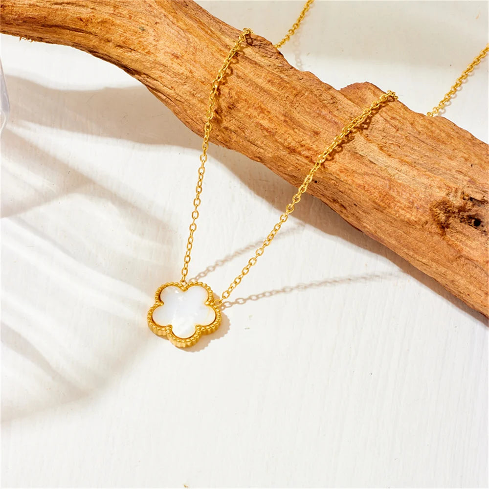 Women’s Trendy 18K Gold Plated Jewelry Set – Five Leaf Clover Necklace, Bracelet & Earrings, Stainless Steel Jewelry Para Mujer.