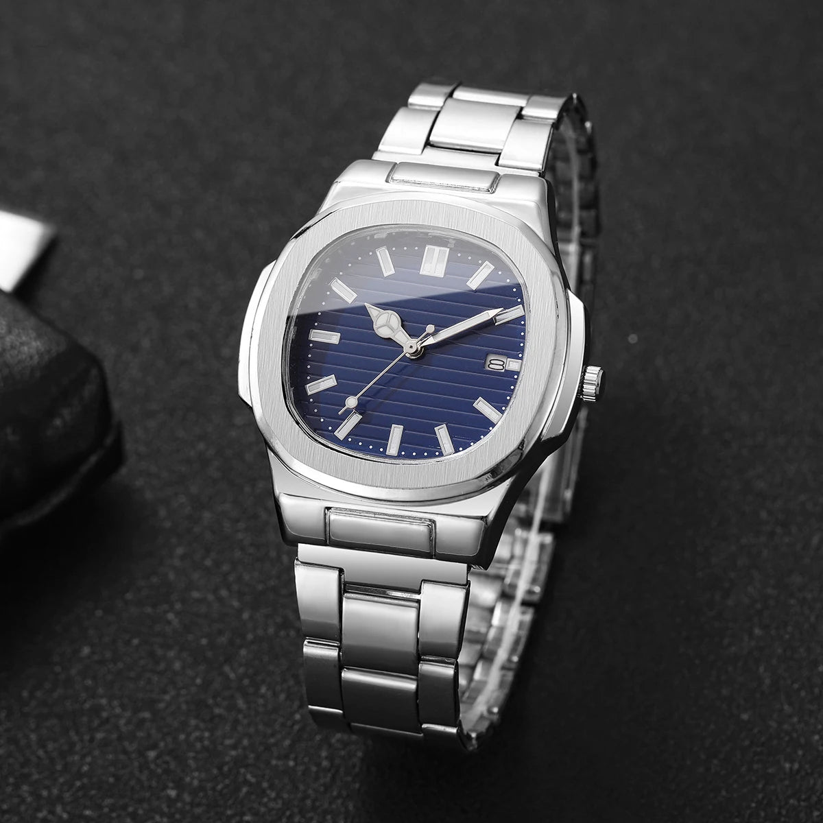 Men’s Business Square Dial Quartz Watch – Stainless Steel Strap with Calendar