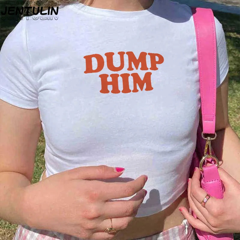 Dump Him Graphic Crop Top – Gothic Y2K Harajuku Tee