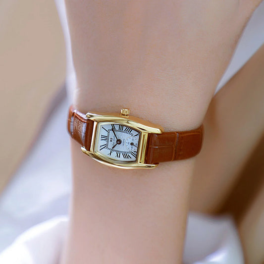 Women’s Vintage Rectangle Watch – Elegant Leather Strap, Golden Quartz 2025